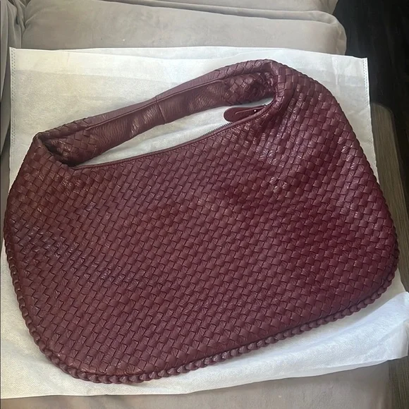 Woven Leather Hobo Bag - Burgundy - Picture 3 of 5